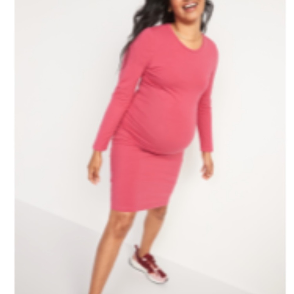 Old Navy Maternity bodycon dress, long sleeve pink